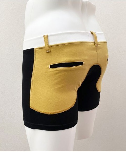 OVER THE TWELVE（オーバーザトゥウェルブ）の「OVER THE TWELVE/オーバーザトェルブ/ボーダー×ベア天竺（ボクサーパンツ・メンズ・ブラック/マスタード・L/M）」の9枚目の写真