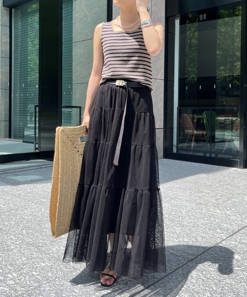 DouDou(ドゥドゥ)の「【新色追加】メッシュティアードスカート(スカート・レディース・ブラック/カーキ/オフホワイト・FREE)」の13枚目の写真