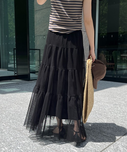 DouDou(ドゥドゥ)の「【新色追加】メッシュティアードスカート(スカート・レディース・ブラック/カーキ/オフホワイト・FREE)」の21枚目の写真