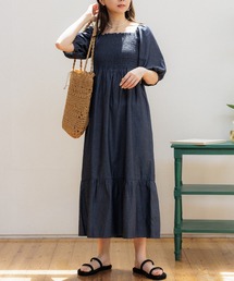 flower | シャーリングデニムワンピース(ワンピース)