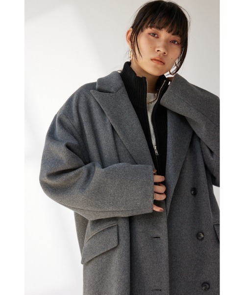 crie conforto（クリーコンフォルト）の「ピークドダブルロングコート（チェスターコート・レディース・ベージュ/ネイビー/ブラウン/グレー・FREE）」の5枚目の写真