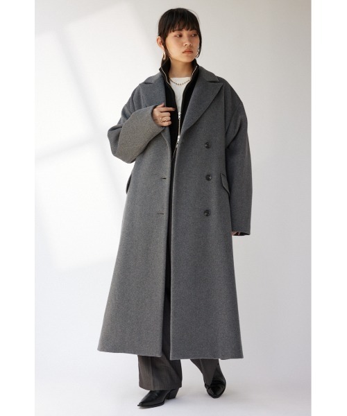 crie conforto（クリーコンフォルト）の「ピークドダブルロングコート（チェスターコート・レディース・ベージュ/ネイビー/ブラウン/グレー・FREE）」の6枚目の写真