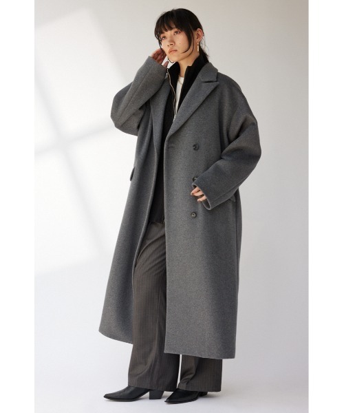 crie conforto（クリーコンフォルト）の「ピークドダブルロングコート（チェスターコート・レディース・ベージュ/ネイビー/ブラウン/グレー・FREE）」の7枚目の写真