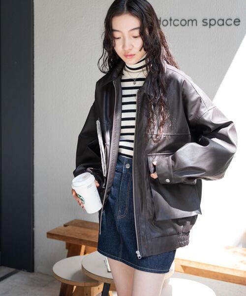 WEGO(ウィゴー)の「WEGO/ヴィンテージライクフェイクレザーBIGブルゾン(ライダースジャケット・レディース・ブラック/ダークブラウン・FREE)」の20枚目の写真