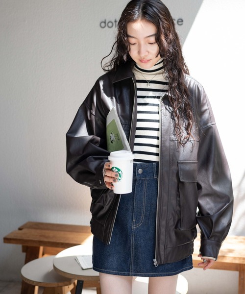 WEGO(ウィゴー)の「WEGO/ヴィンテージライクフェイクレザーBIGブルゾン(ライダースジャケット・レディース・ブラック/ダークブラウン・FREE)」の15枚目の写真