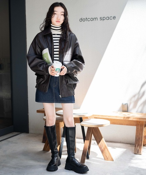 WEGO(ウィゴー)の「WEGO/ヴィンテージライクフェイクレザーBIGブルゾン(ライダースジャケット・レディース・ブラック/ダークブラウン・FREE)」の17枚目の写真