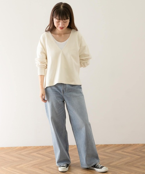URBAN RESEARCH Sonny Label(アーバンリサーチサニーレーベル)の「深Vネックスウェットプルオーバー(スウェット・レディース・グレー系その他/ホワイト系その他/チャコールグレー・FREE)」の9枚目の写真