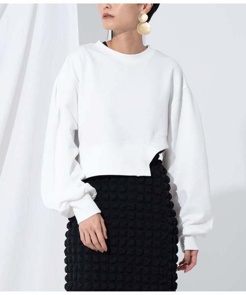 Settimissimo（セッティミッシモ）の「裏毛カットアウトショートプルオーバー（スウェット・レディース・ブラック/オフホワイト・FREE）」の2枚目の写真