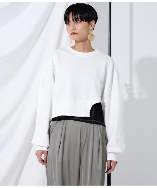 Settimissimo（セッティミッシモ）の「裏毛カットアウトショートプルオーバー（スウェット・レディース・ブラック/オフホワイト・FREE）」の5枚目の写真