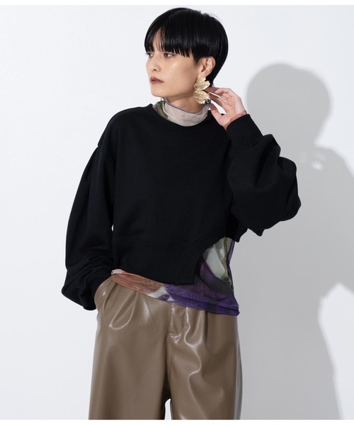 Settimissimo（セッティミッシモ）の「裏毛カットアウトショートプルオーバー（スウェット・レディース・ブラック/オフホワイト・FREE）」の11枚目の写真