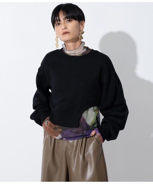 Settimissimo（セッティミッシモ）の「裏毛カットアウトショートプルオーバー（スウェット・レディース・ブラック/オフホワイト・FREE）」の13枚目の写真