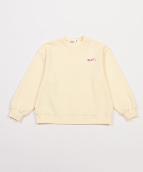 X-girl Stages（エックスガールステージス）の「ガールモチーフダンボールニットトレーナー（スウェット・キッズ・トップグレー/ラベンダー/ブラック/アイボリー・120cm/110cm/140cm/80ｃｍ/100cm/90cm/130cm）」の2枚目の写真