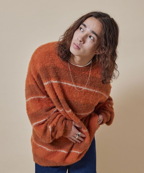 re_k by JUNRED（レクバイジュンレッド）の「re_k by JUNRED / シャギーボーダールーズニットプルオーバー（ニット/セーター・メンズ・ブルー/キャメル/グリーン・L/M/S）」の3枚目の写真