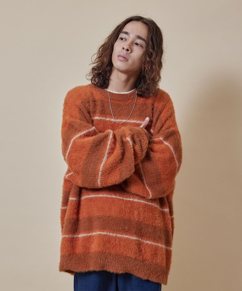 re_k by JUNRED（レクバイジュンレッド）の「re_k by JUNRED / シャギーボーダールーズニットプルオーバー（ニット/セーター・メンズ・ブルー/キャメル/グリーン・L/M/S）」の7枚目の写真