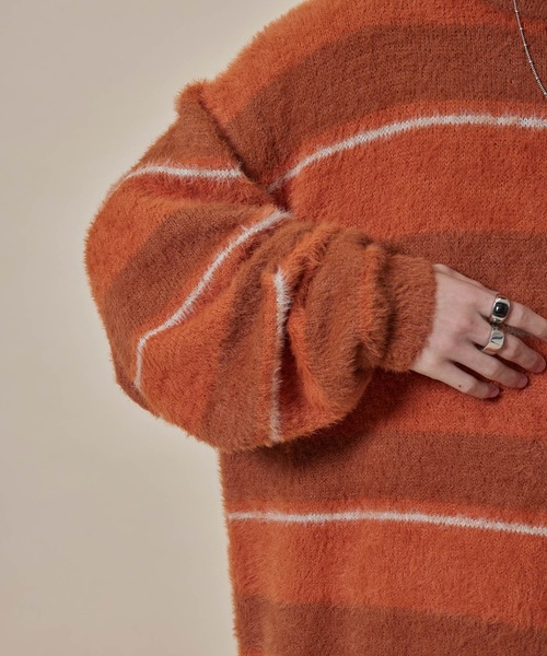 re_k by JUNRED（レクバイジュンレッド）の「re_k by JUNRED / シャギーボーダールーズニットプルオーバー（ニット/セーター・メンズ・ブルー/キャメル/グリーン・L/M/S）」の18枚目の写真