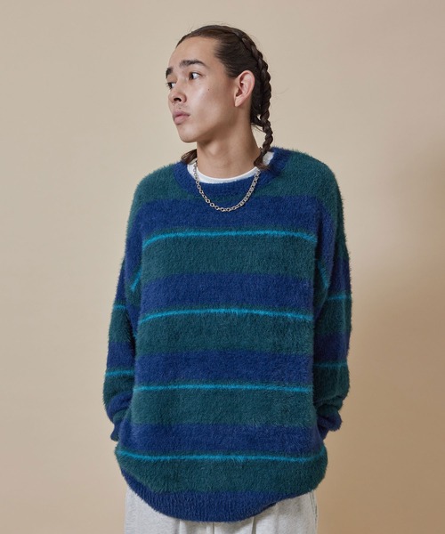 re_k by JUNRED（レクバイジュンレッド）の「re_k by JUNRED / シャギーボーダールーズニットプルオーバー（ニット/セーター・メンズ・ブルー/キャメル/グリーン・L/M/S）」の10枚目の写真