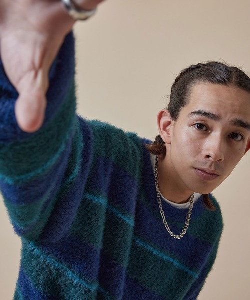 re_k by JUNRED（レクバイジュンレッド）の「re_k by JUNRED / シャギーボーダールーズニットプルオーバー（ニット/セーター・メンズ・ブルー/キャメル/グリーン・L/M/S）」の21枚目の写真