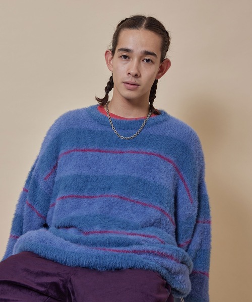 re_k by JUNRED（レクバイジュンレッド）の「re_k by JUNRED / シャギーボーダールーズニットプルオーバー（ニット/セーター・メンズ・ブルー/キャメル/グリーン・L/M/S）」の13枚目の写真