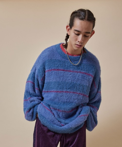 re_k by JUNRED（レクバイジュンレッド）の「re_k by JUNRED / シャギーボーダールーズニットプルオーバー（ニット/セーター・メンズ・ブルー/キャメル/グリーン・L/M/S）」の8枚目の写真