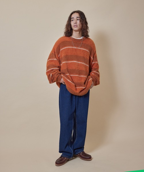 re_k by JUNRED（レクバイジュンレッド）の「re_k by JUNRED / シャギーボーダールーズニットプルオーバー（ニット/セーター・メンズ・ブルー/キャメル/グリーン・L/M/S）」の16枚目の写真