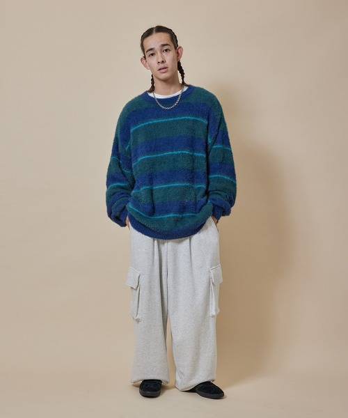 re_k by JUNRED（レクバイジュンレッド）の「re_k by JUNRED / シャギーボーダールーズニットプルオーバー（ニット/セーター・メンズ・ブルー/キャメル/グリーン・L/M/S）」の22枚目の写真