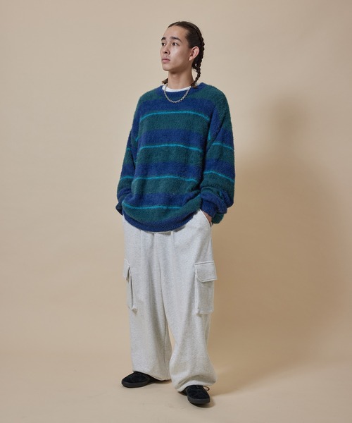 re_k by JUNRED（レクバイジュンレッド）の「re_k by JUNRED / シャギーボーダールーズニットプルオーバー（ニット/セーター・メンズ・ブルー/キャメル/グリーン・L/M/S）」の5枚目の写真