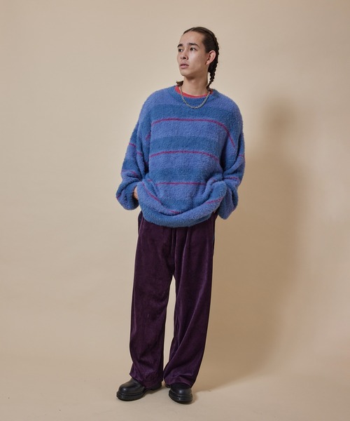 re_k by JUNRED（レクバイジュンレッド）の「re_k by JUNRED / シャギーボーダールーズニットプルオーバー（ニット/セーター・メンズ・ブルー/キャメル/グリーン・L/M/S）」の9枚目の写真