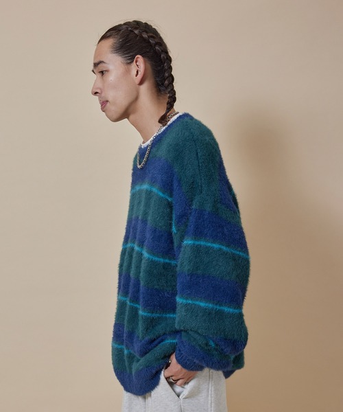 re_k by JUNRED（レクバイジュンレッド）の「re_k by JUNRED / シャギーボーダールーズニットプルオーバー（ニット/セーター・メンズ・ブルー/キャメル/グリーン・L/M/S）」の20枚目の写真