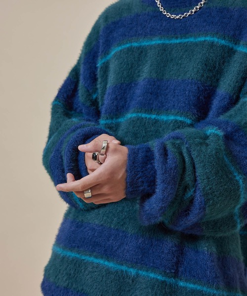 re_k by JUNRED（レクバイジュンレッド）の「re_k by JUNRED / シャギーボーダールーズニットプルオーバー（ニット/セーター・メンズ・ブルー/キャメル/グリーン・L/M/S）」の12枚目の写真