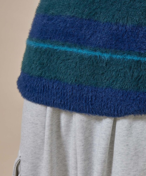 re_k by JUNRED（レクバイジュンレッド）の「re_k by JUNRED / シャギーボーダールーズニットプルオーバー（ニット/セーター・メンズ・ブルー/キャメル/グリーン・L/M/S）」の6枚目の写真
