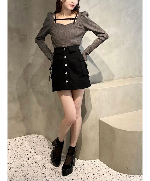 EATME（イートミー）の「ベルテッドリブTOP（Tシャツ/カットソー・レディース・ベージュ/ブラック/グレー・FREE）」の4枚目の写真