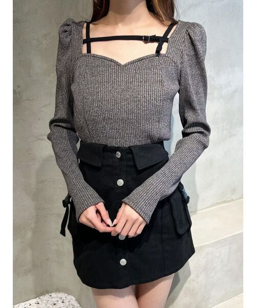 EATME（イートミー）の「ベルテッドリブTOP（Tシャツ/カットソー・レディース・ベージュ/ブラック/グレー・FREE）」の5枚目の写真