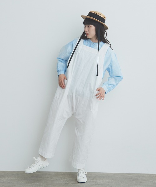 bulle de savon（ビュルデサボン）の「●コットン/ナイロン オックスナチュラルヴィンテージワッシャー サロペット（サロペット/オーバーオール・レディース・ピンク/ホワイト/チャコールグレー・FREE）」の10枚目の写真