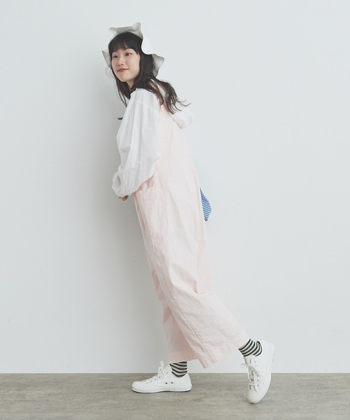 bulle de savon（ビュルデサボン）の「●コットン/ナイロン オックスナチュラルヴィンテージワッシャー サロペット（サロペット/オーバーオール・レディース・ピンク/ホワイト/チャコールグレー・FREE）」の18枚目の写真