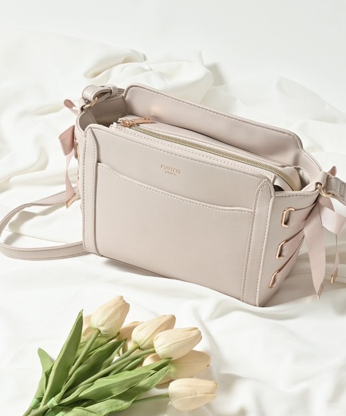 レースアップデザイン ショルダーバッグ グレー Honeys（ハニーズ）の「レースアップショルダーバッグ（ショルダー