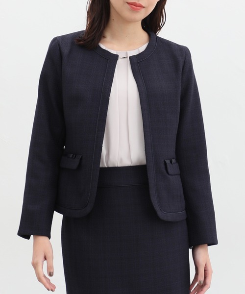 Honeys（ハニーズ）の「リボン使いツイードノーカラージャケット（ノー