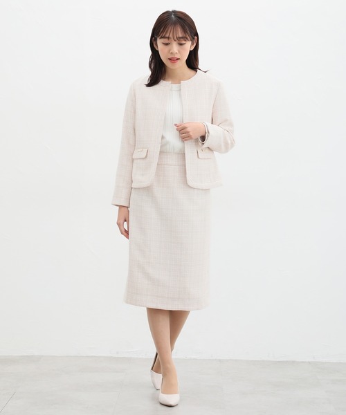 Honeys（ハニーズ）の「リボン使いツイードノーカラージャケット（ノー