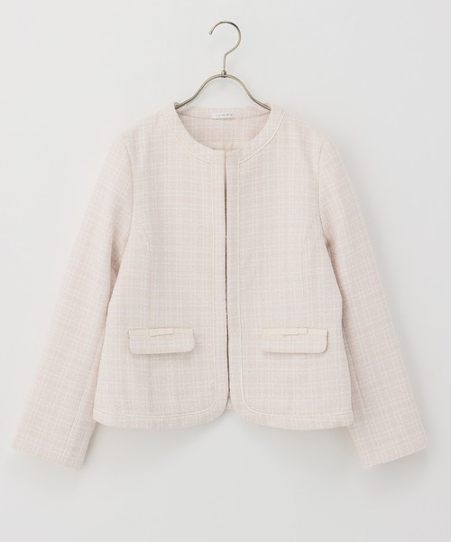 Honeys（ハニーズ）の「リボン使いツイードノーカラージャケット（ノー