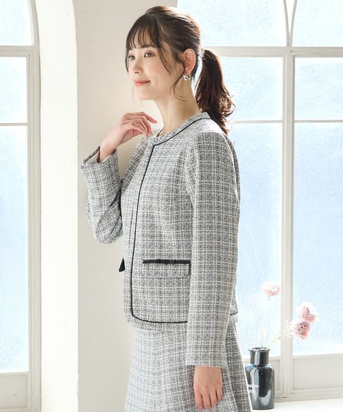 Honeys（ハニーズ）の「リボン使いツイードノーカラージャケット（ノー