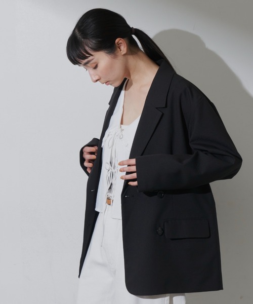 Libra Cue（リブラ キュー）の「【セットアップ対応】ダブルブレストボクシージャケット（テーラードジャケット・レディース・ブラック/グレー・FREE）」の7枚目の写真