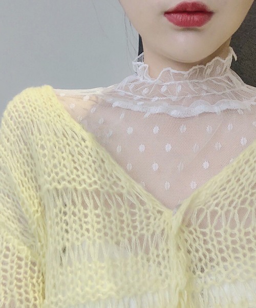 Miniministore（ミニミニストア）の「フリルハイネック シアートップスドット柄（シャツ/ブラウス・レディース・ライトベージュ/ブラック/ホワイト・FREE）」の9枚目の写真