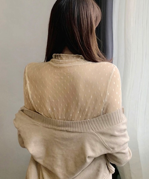 Miniministore（ミニミニストア）の「フリルハイネック シアートップスドット柄（シャツ/ブラウス・レディース・ライトベージュ/ブラック/ホワイト・FREE）」の16枚目の写真