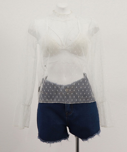 Miniministore（ミニミニストア）の「フリルハイネック シアートップスドット柄（シャツ/ブラウス・レディース・ライトベージュ/ブラック/ホワイト・FREE）」の18枚目の写真