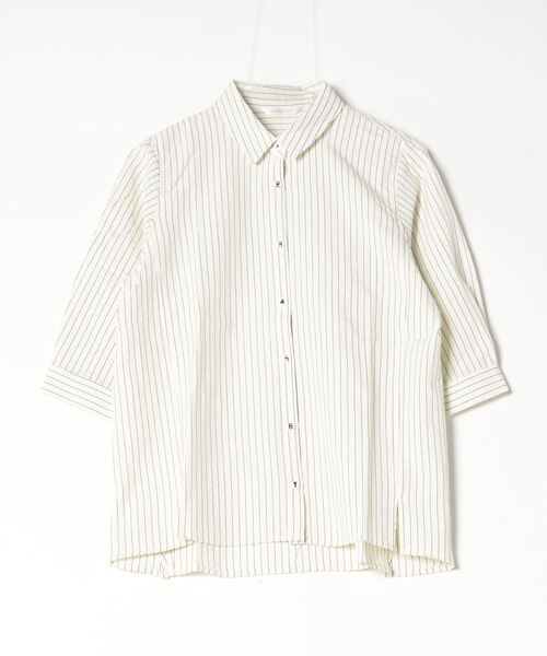 Quelle Chance(ケルシャンス)の「Quelle chance カザリボタンポコポコシャツ(シャツ/ブラウス・レディース・ネイビー系/グリーン系その他/アイボリー・M)」の5枚目の写真