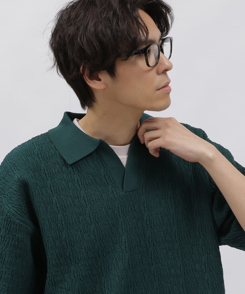 LAKOLE(ラコレ)の「スキッパージャガードニットシャツ / 109224(シャツ/ブラウス・メンズ・グリーン/ブラウン/アイボリー・MEDIUM/LARGE)」の1枚目の写真