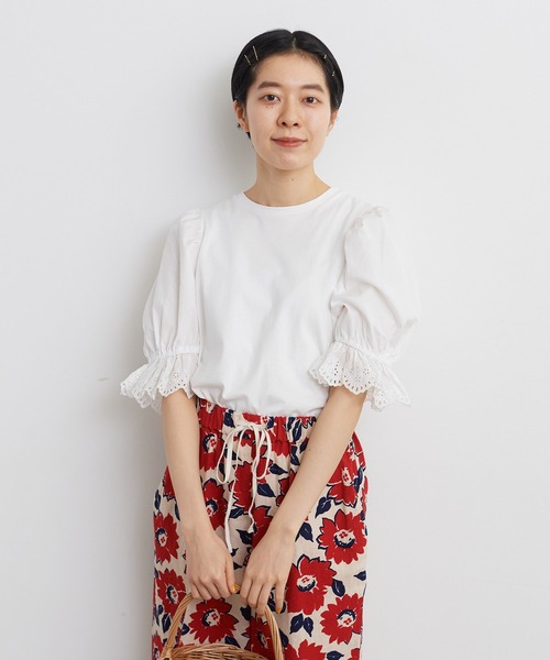 Dot and Stripes　CHILD　WOMAN(ドットアンドストライプスチャイルドウーマン) 40/2天竺ドッキング BIGパフスリーブプルオーバー(11-01-CT-002-24-1) Dot and Stripes CHILD WOMAN(ドットアンドストライプス