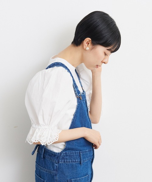 Dot＆Stripes CHILD WOMAN（ドットアンドストライプス　チャイルドウーマン）の「40/2天竺ドッキング BIGパフスリーブプルオーバー（Tシャツ/カットソー・レディース・ホワイト/ブラック・FREE）」の11枚目の写真