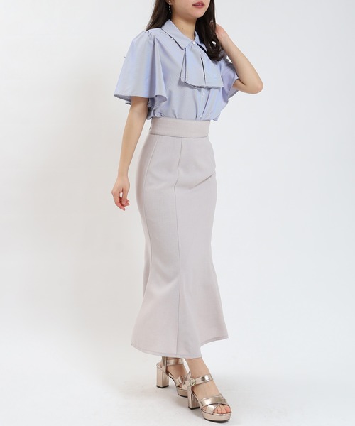 ASTORIA ODIER（アストリアオディール）の「ストライプフリルボウタイ半袖ブラウス（シャツ/ブラウス・レディース・ホワイト×ブルー/ホワイト×ネイビー・SMALL/MEDIUM）」の6枚目の写真