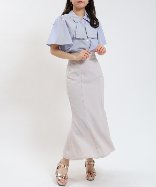 ASTORIA ODIER（アストリアオディール）の「ストライプフリルボウタイ半袖ブラウス（シャツ/ブラウス・レディース・ホワイト×ブルー/ホワイト×ネイビー・SMALL/MEDIUM）」の8枚目の写真