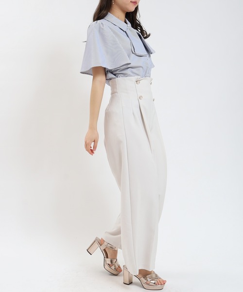 ASTORIA ODIER（アストリアオディール）の「ストライプフリルボウタイ半袖ブラウス（シャツ/ブラウス・レディース・ホワイト×ブルー/ホワイト×ネイビー・SMALL/MEDIUM）」の13枚目の写真